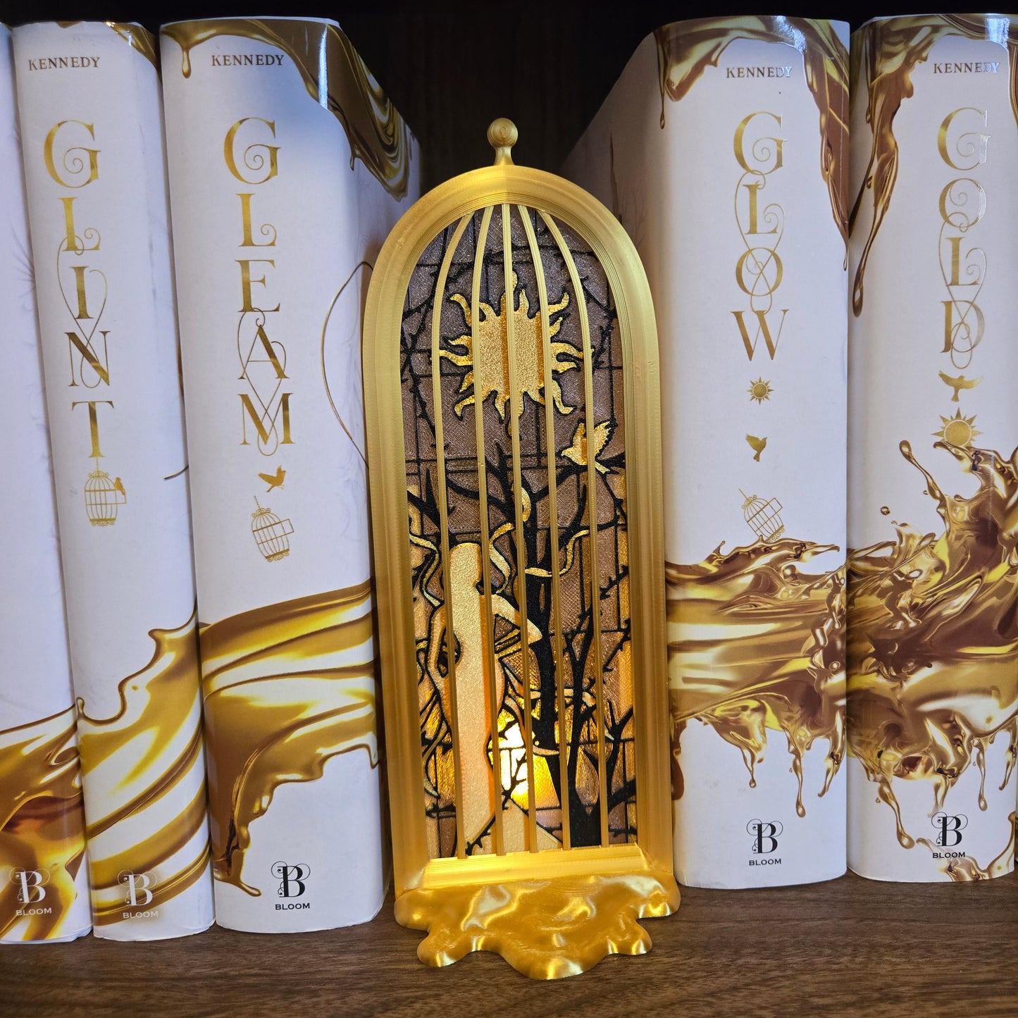 Golden Caged Stainglass Book Nook with Tea Light