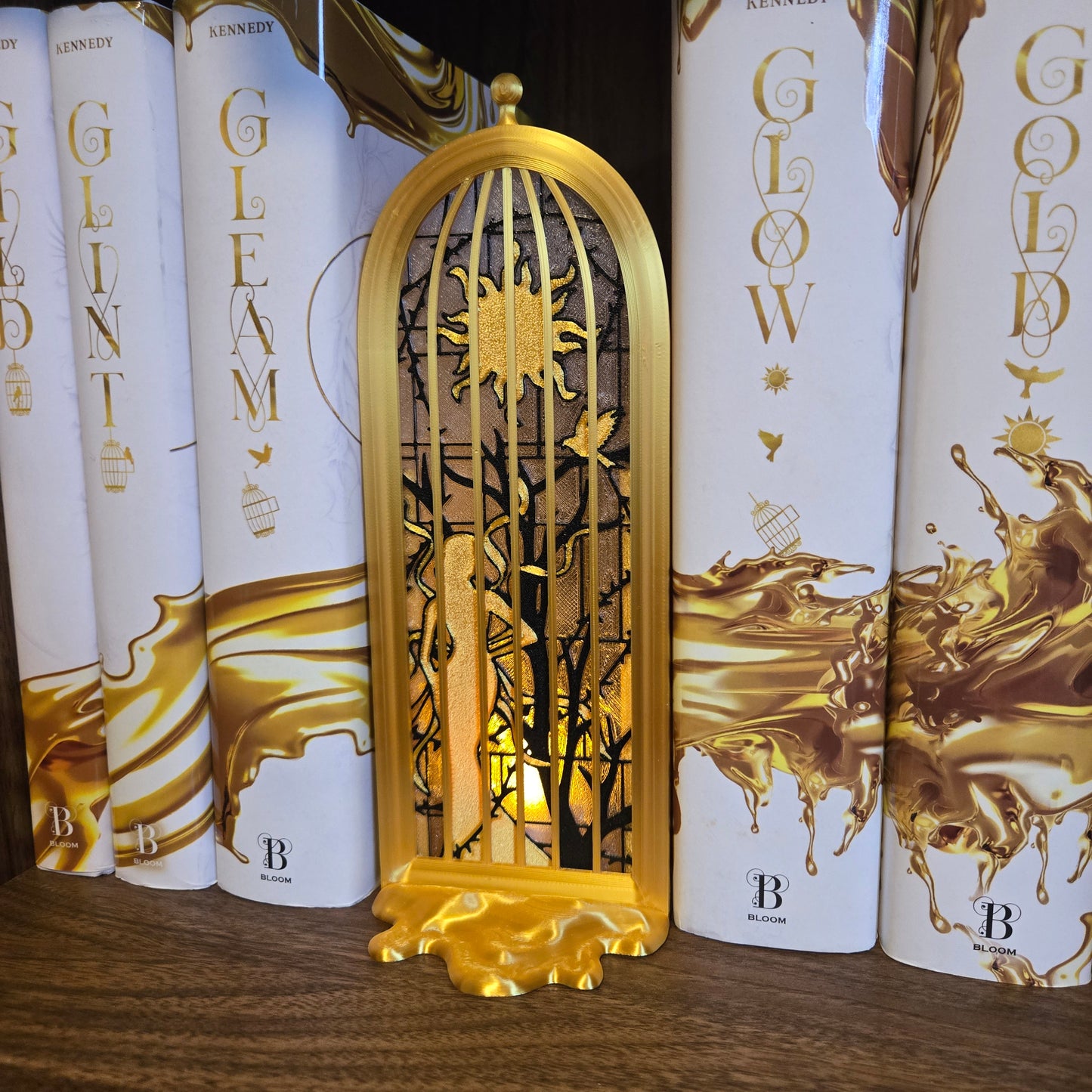 Golden Caged Stainglass Book Nook with Tea Light