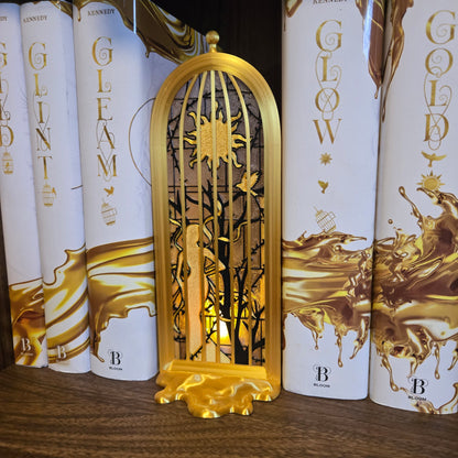 Golden Caged Stainglass Book Nook with Tea Light