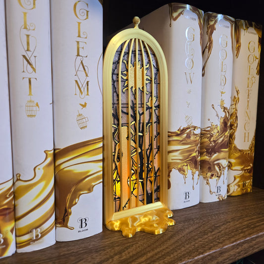 Golden Caged Stainglass Book Nook with Tea Light
